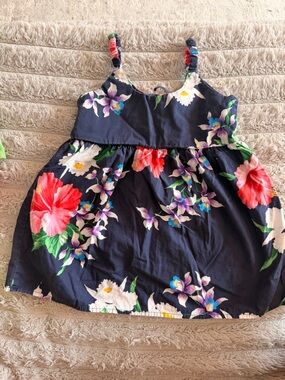 Kids Navy Floral Sundress/tunic with Red & Purple Blooms